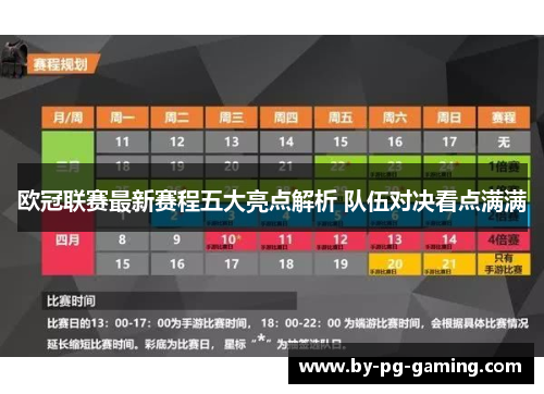 欧冠联赛最新赛程五大亮点解析 队伍对决看点满满