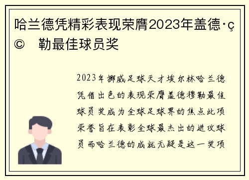 哈兰德凭精彩表现荣膺2023年盖德·穆勒最佳球员奖