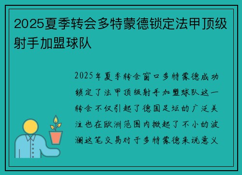 2025夏季转会多特蒙德锁定法甲顶级射手加盟球队
